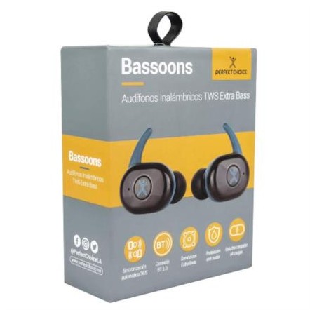Audífonos Perfect Choice Inalámbricos BT TWS Extra Bass Color Negro - PERFECT CHOICE