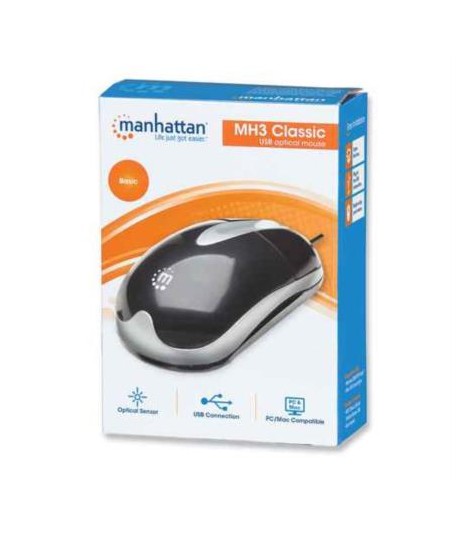 Mouse Manhattan Óptico Clásico MH3 USB 1000dpi Color Negro-Plata - MANHATTAN (INTRACOM)