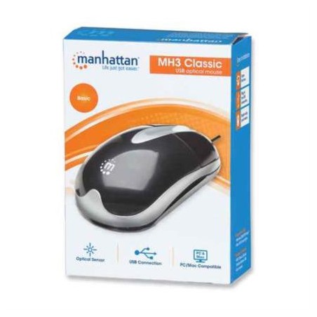 Mouse Manhattan Óptico Clásico MH3 USB 1000dpi Color Negro-Plata - MANHATTAN (INTRACOM)